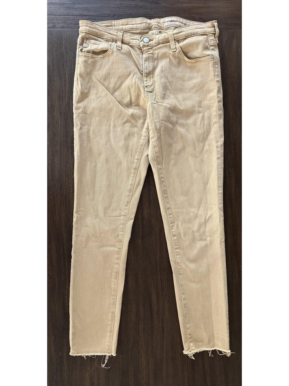 AG Adriano Goldschmied Jeans Womens 31R Tan Legging Ankle Super Skinny Raw Hem